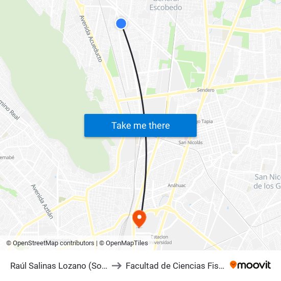 Raúl Salinas Lozano (Soriana Escobedo) to Facultad de Ciencias Fisico-Matematicas map