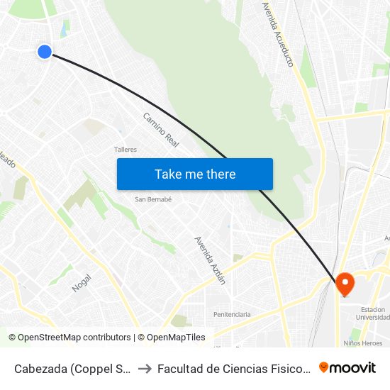 Cabezada (Coppel Solidaridad) to Facultad de Ciencias Fisico-Matematicas map