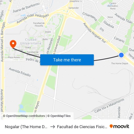 Nogalar (The Home Depot Nogalar) to Facultad de Ciencias Fisico-Matematicas map