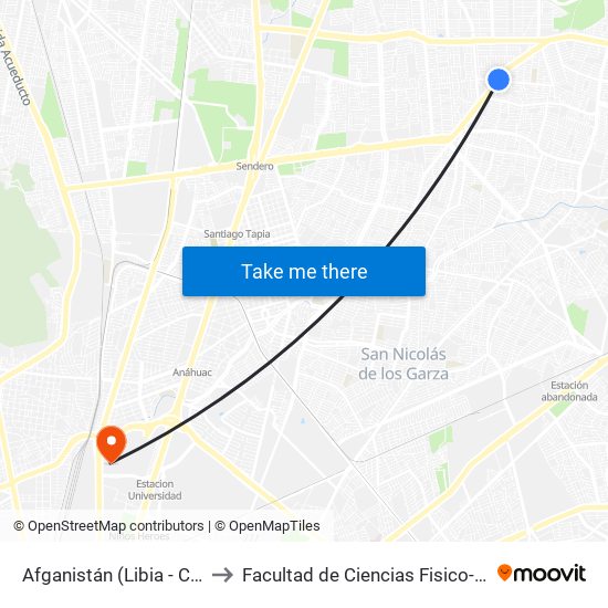 Afganistán (Libia - Costa Rica) to Facultad de Ciencias Fisico-Matematicas map