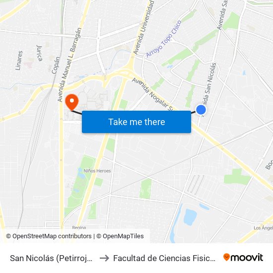 San Nicolás (Petirrojo - Pingüino) to Facultad de Ciencias Fisico-Matematicas map