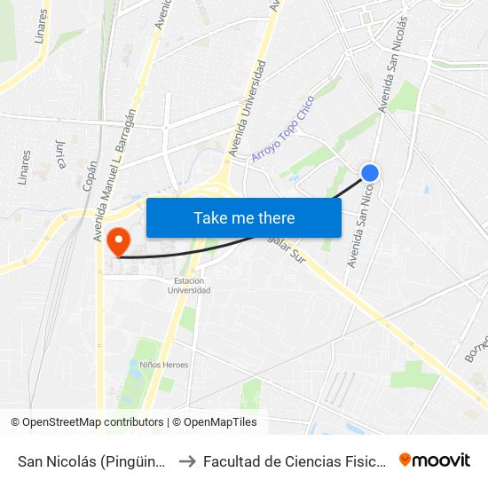 San Nicolás (Pingüino - Juventud) to Facultad de Ciencias Fisico-Matematicas map