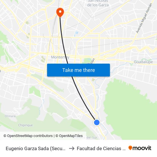 Eugenio Garza Sada (Secundaria Lázaro Cárdenas) to Facultad de Ciencias Fisico-Matematicas map