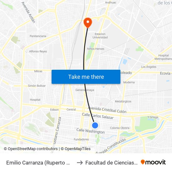 Emilio Carranza (Ruperto Martínez - Albino Espinosa) to Facultad de Ciencias Fisico-Matematicas map