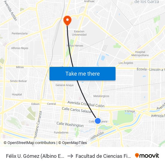 Félix U. Gómez (Albino Espinosa - Peñoles) to Facultad de Ciencias Fisico-Matematicas map