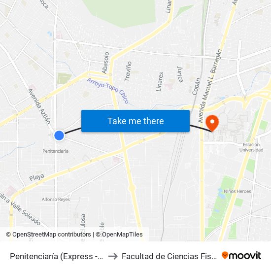 Penitenciaría (Express - Rodrigo Gómez) to Facultad de Ciencias Fisico-Matematicas map