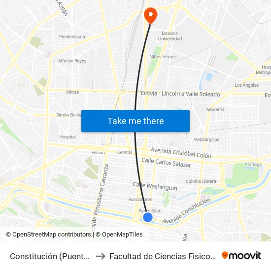 Constitución (Puente Del Papa) to Facultad de Ciencias Fisico-Matematicas map