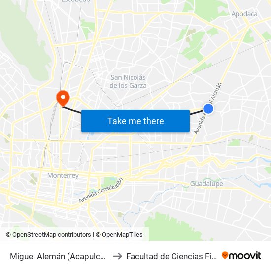 Miguel Alemán (Acapulco - Océano Pacífico) to Facultad de Ciencias Fisico-Matematicas map