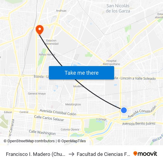 Francisco I. Madero (Churubusco - San Ángel) to Facultad de Ciencias Fisico-Matematicas map