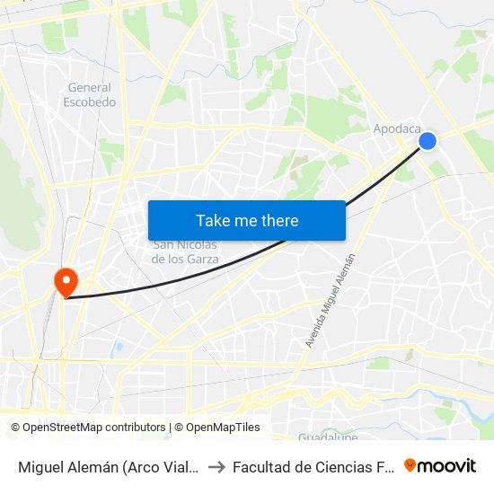 Miguel Alemán (Arco Vial - Libramiento Norte) to Facultad de Ciencias Fisico-Matematicas map