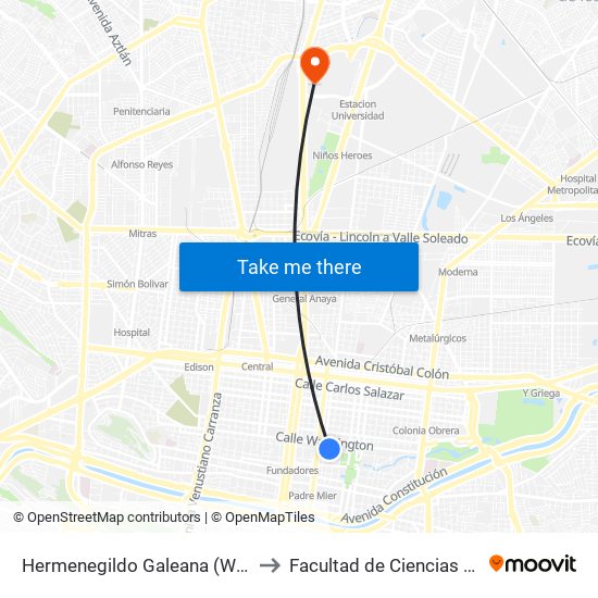 Hermenegildo Galeana (Washington - 5 de Mayo) to Facultad de Ciencias Fisico-Matematicas map