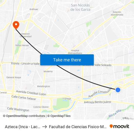 Azteca (Inca - Lacandón) to Facultad de Ciencias Fisico-Matematicas map