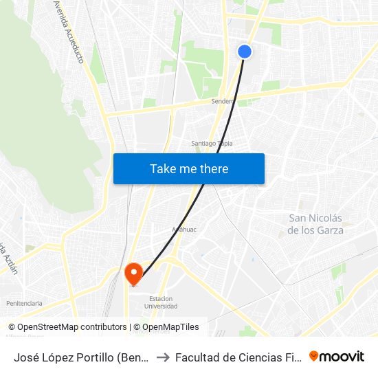 José López Portillo (Benito Juárez - Laredo) to Facultad de Ciencias Fisico-Matematicas map