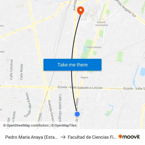 Pedro María Anaya (Estación General Anaya) to Facultad de Ciencias Fisico-Matematicas map