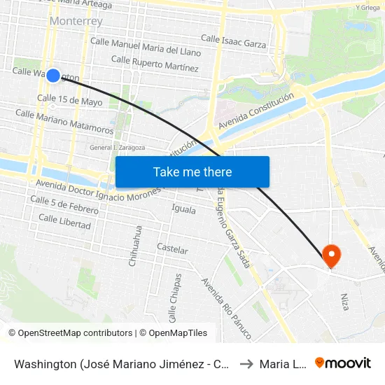 Washington (José Mariano Jiménez - Cuauhtémoc) to Maria Luisa map