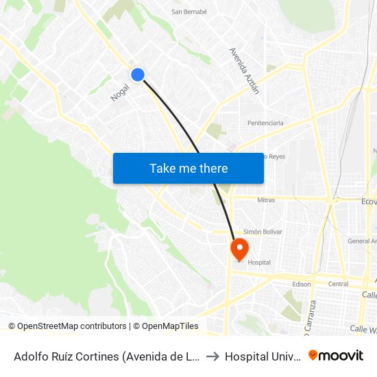 Adolfo Ruíz Cortines (Avenida de La Unidad - Nogal) to Hospital Universitario map