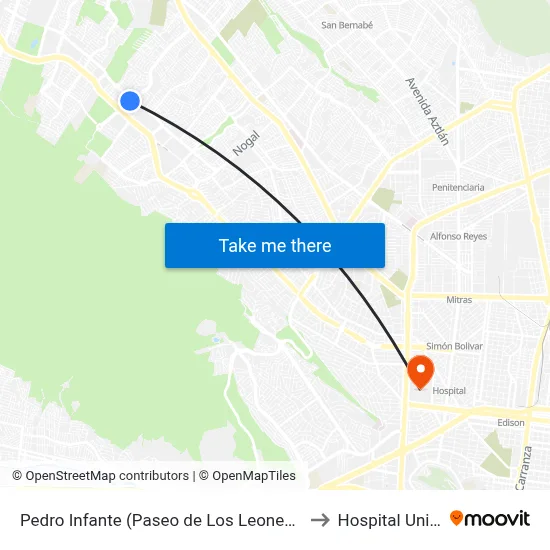Pedro Infante (Paseo de Los Leones - Alejandro de Rodas) to Hospital Universitario map