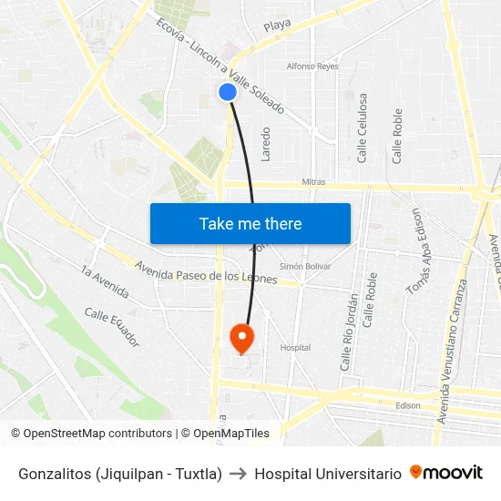 Gonzalitos (Jiquilpan - Tuxtla) to Hospital Universitario map