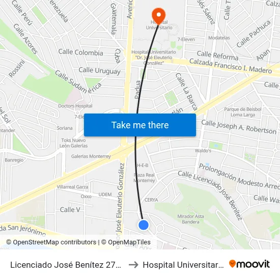 Licenciado José Benítez 2720 to Hospital Universitario map