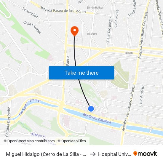 Miguel Hidalgo (Cerro de La Silla - Cerro de Picachos) to Hospital Universitario map