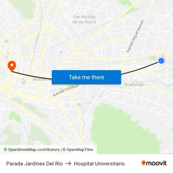 Parada Jardines Del Rio to Hospital Universitario map