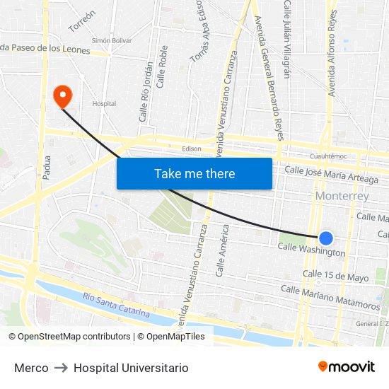 Merco to Hospital Universitario map