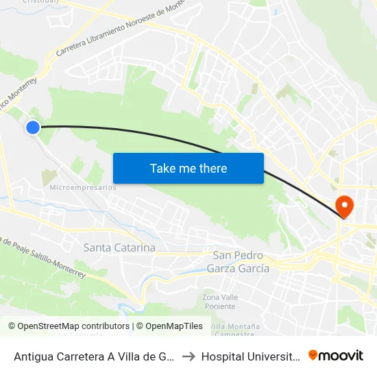 Antigua Carretera A Villa de García to Hospital Universitario map