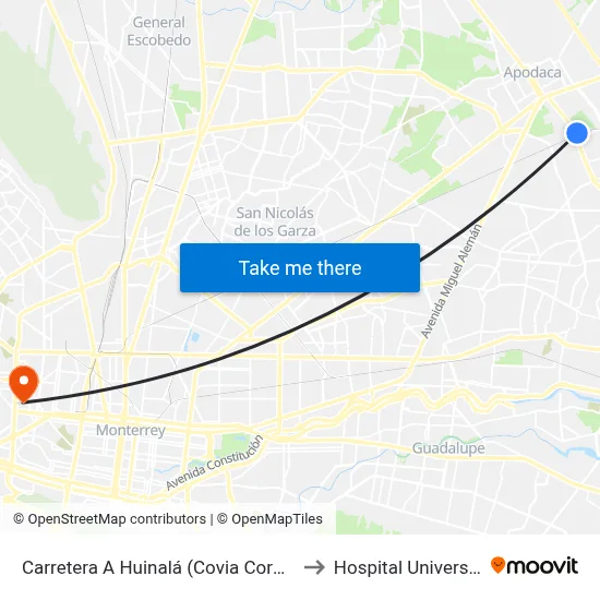 Carretera A Huinalá (Covia Corporation) to Hospital Universitario map
