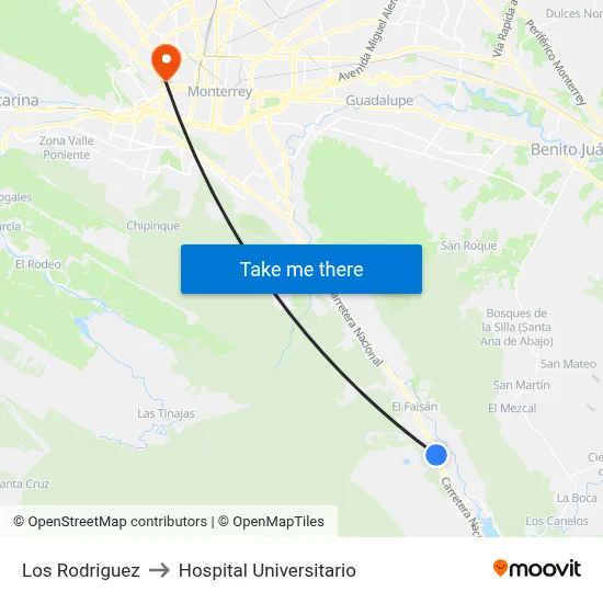 Los Rodriguez to Hospital Universitario map