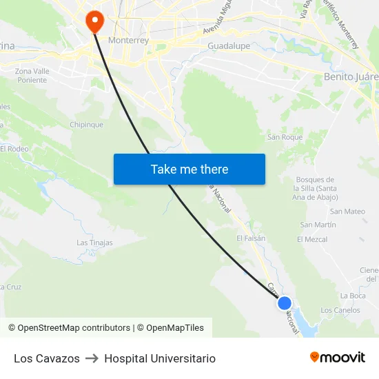 Los Cavazos to Hospital Universitario map