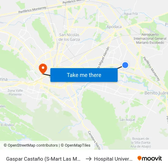 Gaspar Castaño (S-Mart Las Margaritas) to Hospital Universitario map
