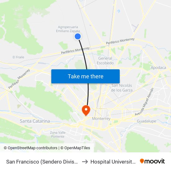 San Francisco (Sendero Divisorio) to Hospital Universitario map