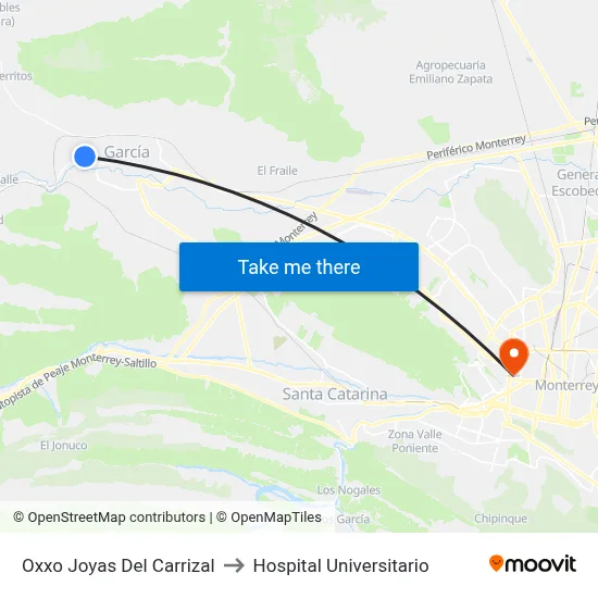 Oxxo Joyas Del Carrizal to Hospital Universitario map