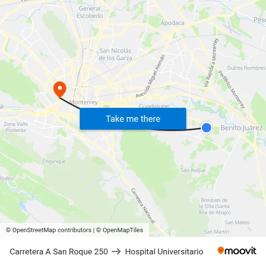 Carretera A San Roque 250 to Hospital Universitario map