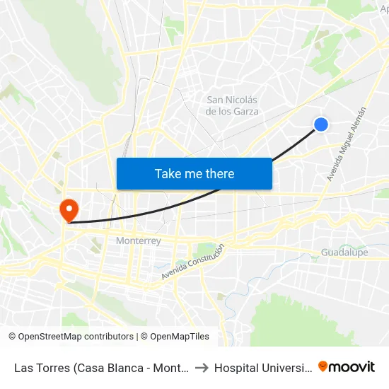 Las Torres (Casa Blanca - Montecarlo) to Hospital Universitario map
