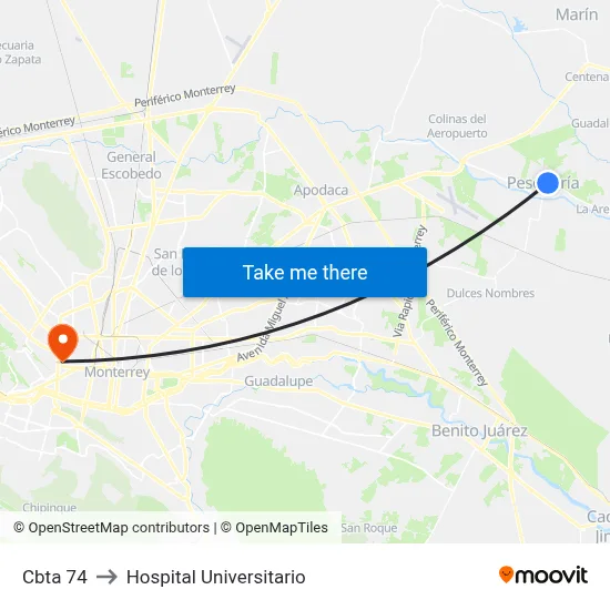 Cbta 74 to Hospital Universitario map