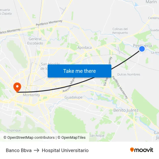 Banco Bbva to Hospital Universitario map