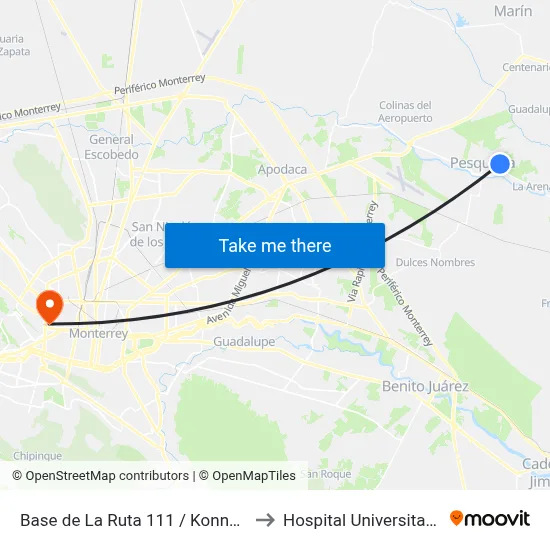 Base de La Ruta 111 / Konnect to Hospital Universitario map