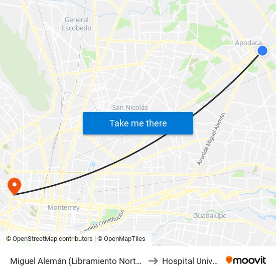 Miguel Alemán (Libramiento Norte - Elías Flores) to Hospital Universitario map