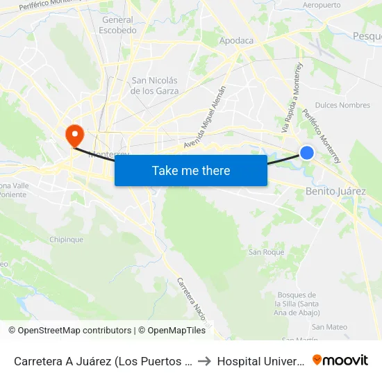 Carretera A Juárez (Los Puertos - Anzures) to Hospital Universitario map