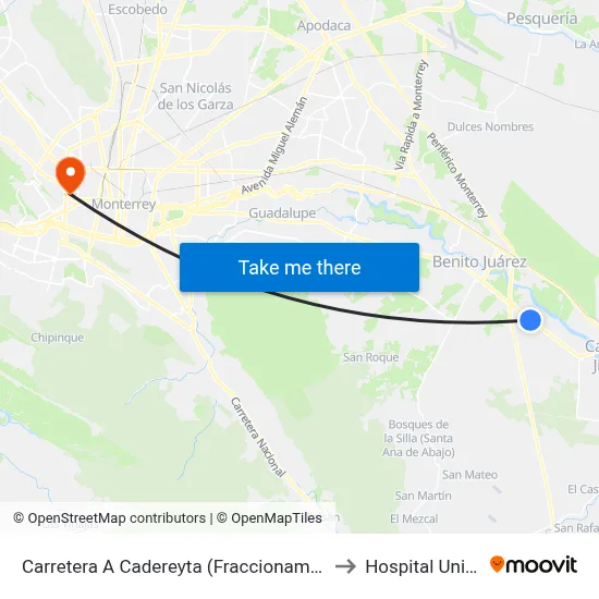 Carretera A Cadereyta (Fraccionamiento Valle Del Roble) to Hospital Universitario map