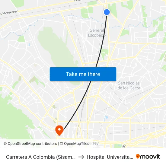 Carretera A Colombia (Sisamex) to Hospital Universitario map