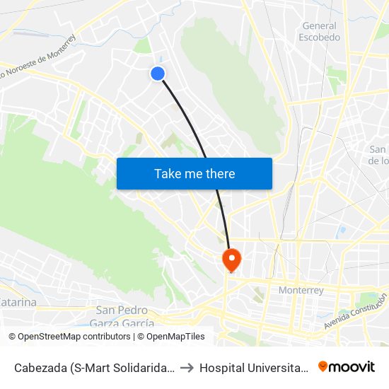 Cabezada (S-Mart Solidaridad) to Hospital Universitario map