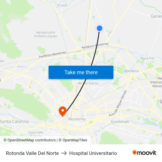Rotonda Valle Del Norte to Hospital Universitario map