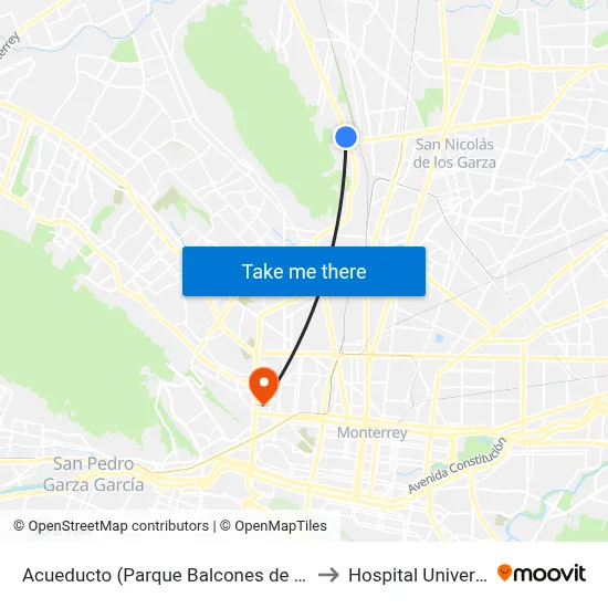 Acueducto (Parque Balcones de Anáhuac II) to Hospital Universitario map