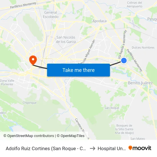 Adolfo Ruiz Cortines (San Roque - Carretera A Villa de Juárez) to Hospital Universitario map