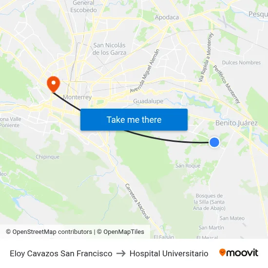 Eloy Cavazos San Francisco to Hospital Universitario map