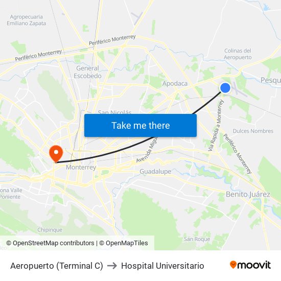 Aeropuerto (Terminal C) to Hospital Universitario map