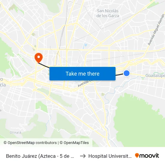 Benito Juárez (Azteca - 5 de Mayo) to Hospital Universitario map