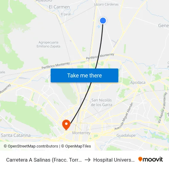 Carretera A Salinas (Fracc. Torre Luna) to Hospital Universitario map